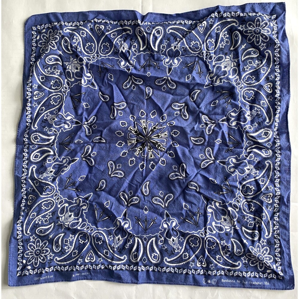 Vintage Zan Headgear USA Blue Color Cotton Biker Bandana 20x20